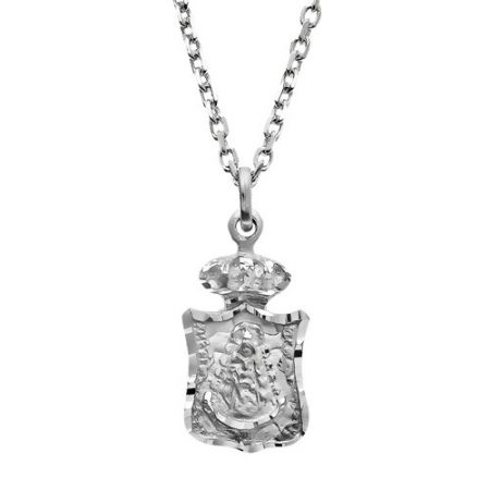 Medalla en Plata de Ley 925 de la Virgen del Rocío Coronada, tallada a mano con cadena modelo forzada.